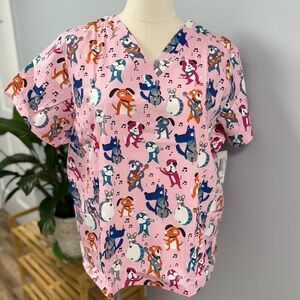 NWT Buttersoft Scrub Top 3X Pink Dog Jazz Band Cotton Scrubs Pups Dogs Vet